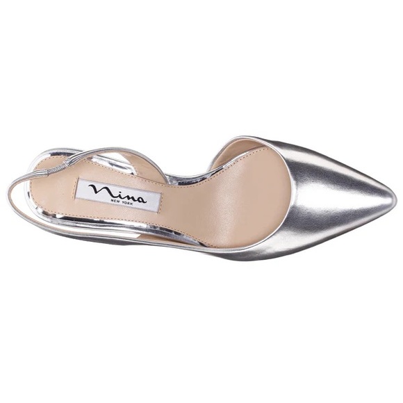 Nina Shoes NINA60S Silver Metallic Pointed-Toe Sling-Back Classic Pump - Picture 9 of 13